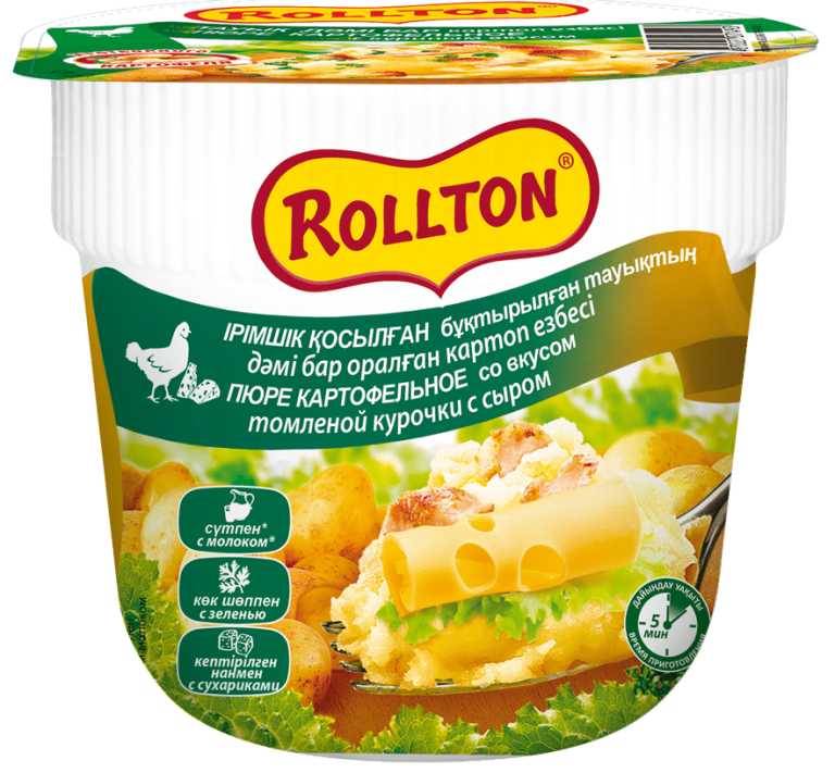 پوره سیب زمینی رولتون rollton با طعم تکه های مرغ خورشی و طعم پنیر